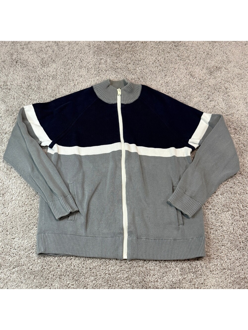 Express Men's Full Zip Knit Sweater Jacket Gray Navy Blue Size Large